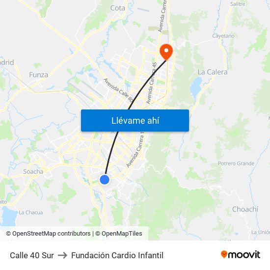 Calle 40 Sur to Fundación Cardio Infantil map