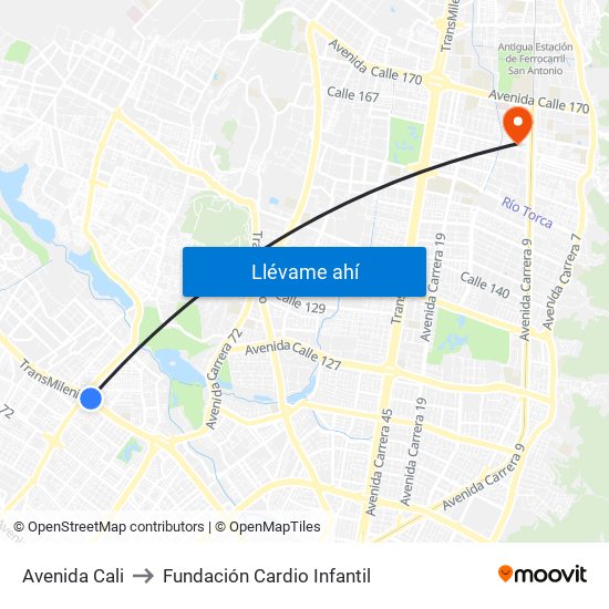 Avenida Cali to Fundación Cardio Infantil map