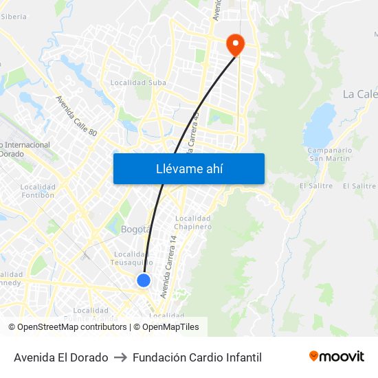 Avenida El Dorado to Fundación Cardio Infantil map