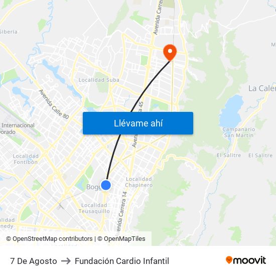 7 De Agosto to Fundación Cardio Infantil map