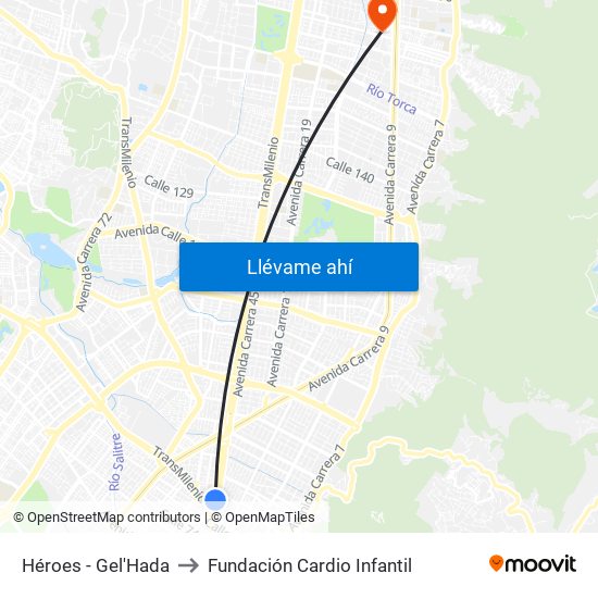 Héroes - Gel'Hada to Fundación Cardio Infantil map