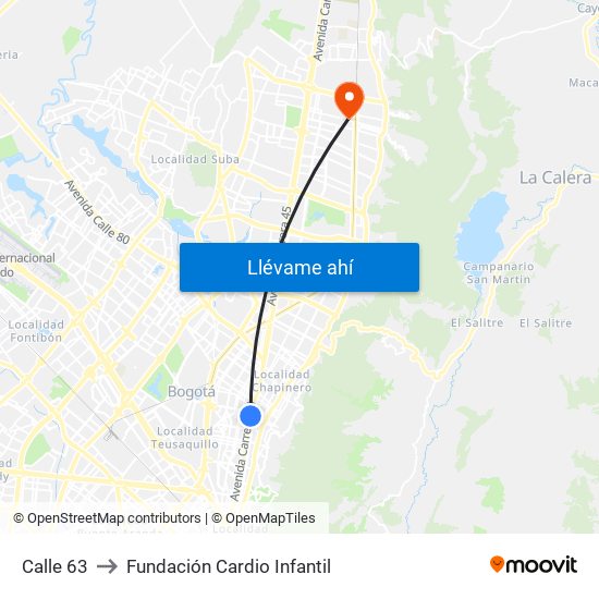 Calle 63 to Fundación Cardio Infantil map