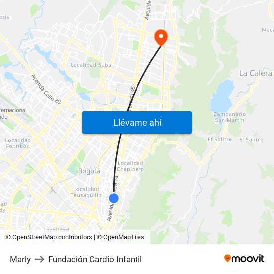 Marly to Fundación Cardio Infantil map