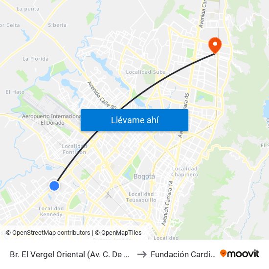 Br. El Vergel Oriental (Av. C. De Cali - Cl 10b) (A) to Fundación Cardio Infantil map