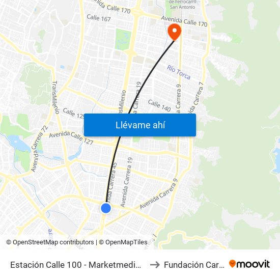 Estación Calle 100 - Marketmedios (Auto Norte - Cl 98) to Fundación Cardio Infantil map