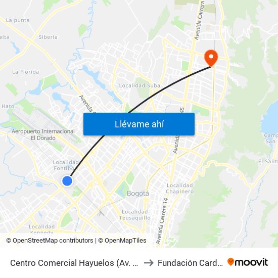 Centro Comercial Hayuelos (Av. C. De Cali - Cl 20) to Fundación Cardio Infantil map