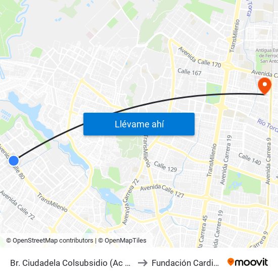 Br. Ciudadela Colsubsidio (Ac 80 - Kr 112a) to Fundación Cardio Infantil map