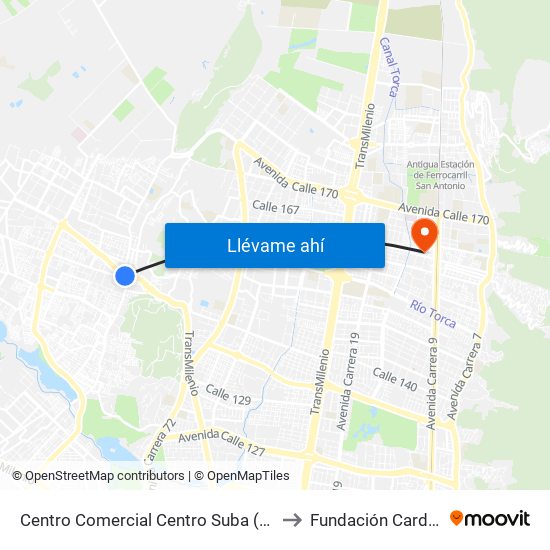 Centro Comercial Centro Suba (Av. Suba - Kr 91) to Fundación Cardio Infantil map