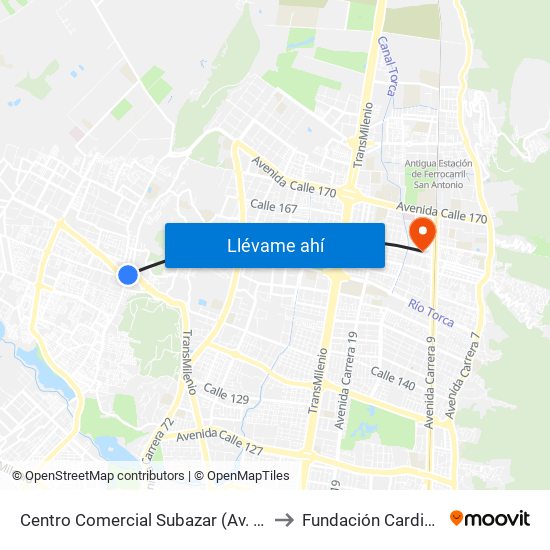 Centro Comercial Subazar (Av. Suba - Kr 91) to Fundación Cardio Infantil map