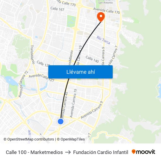 Calle 100 - Marketmedios to Fundación Cardio Infantil map