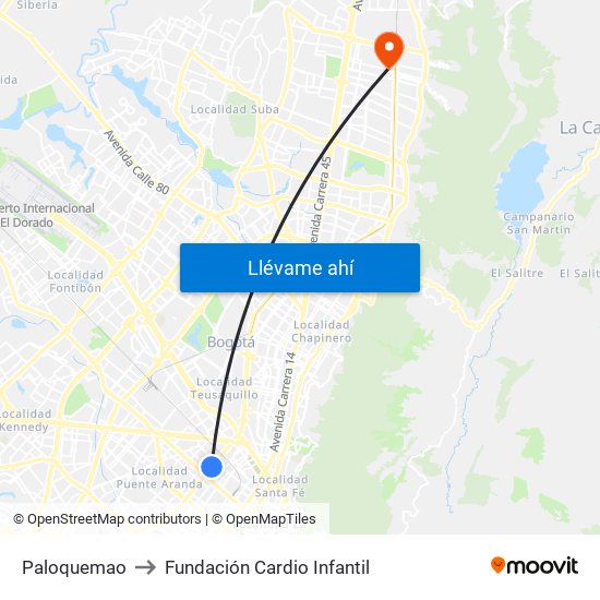 Paloquemao to Fundación Cardio Infantil map