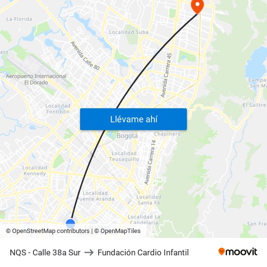 NQS - Calle 38a Sur to Fundación Cardio Infantil map