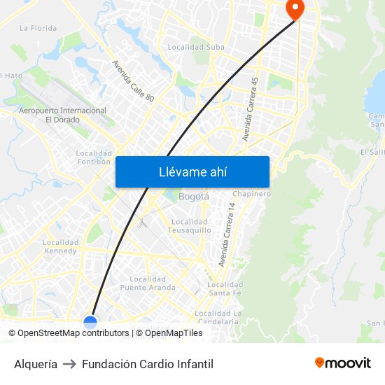 Alquería to Fundación Cardio Infantil map