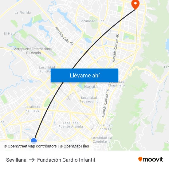 Sevillana to Fundación Cardio Infantil map