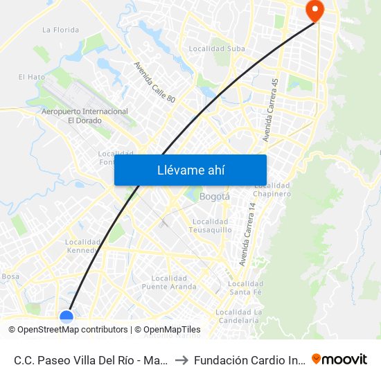 C.C. Paseo Villa Del Río - Madelena to Fundación Cardio Infantil map
