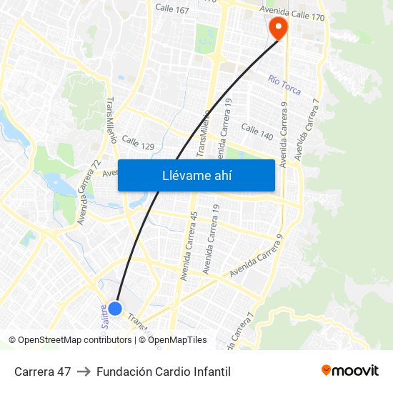 Carrera 47 to Fundación Cardio Infantil map