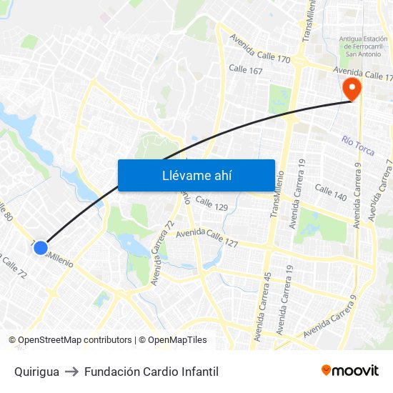 Quirigua to Fundación Cardio Infantil map