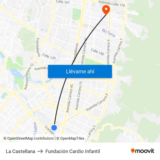 La Castellana to Fundación Cardio Infantil map