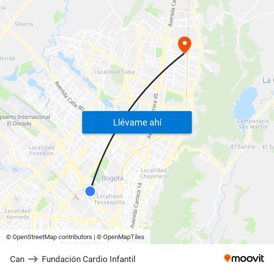 Can to Fundación Cardio Infantil map