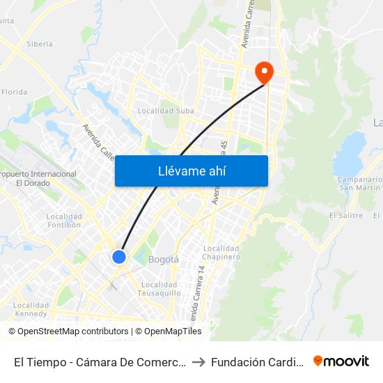 El Tiempo - Cámara De Comercio De Bogotá to Fundación Cardio Infantil map