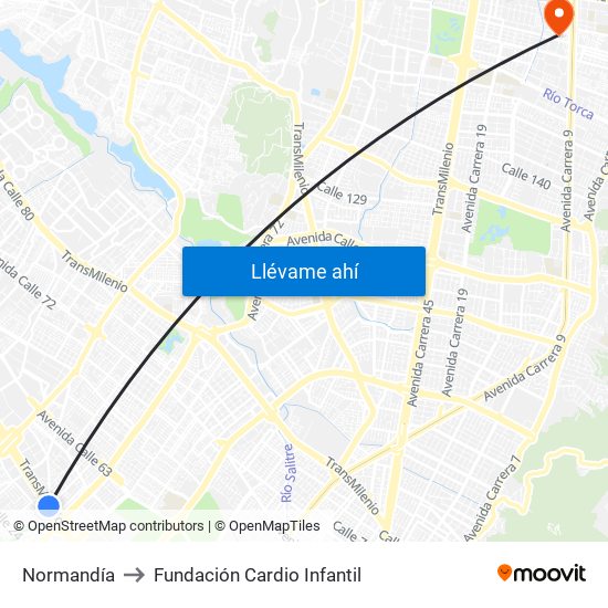Normandía to Fundación Cardio Infantil map