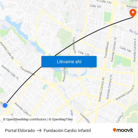 Portal Eldorado to Fundación Cardio Infantil map