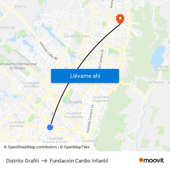 Distrito Grafiti to Fundación Cardio Infantil map