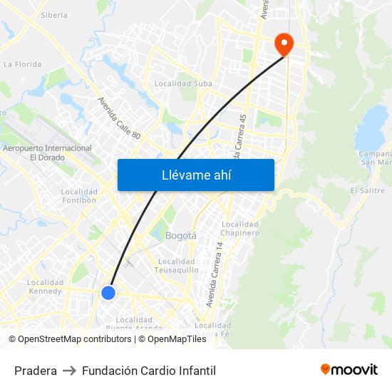 Pradera to Fundación Cardio Infantil map