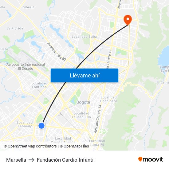 Marsella to Fundación Cardio Infantil map