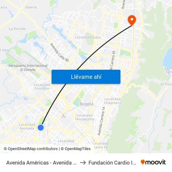 Avenida Américas - Avenida Boyacá to Fundación Cardio Infantil map