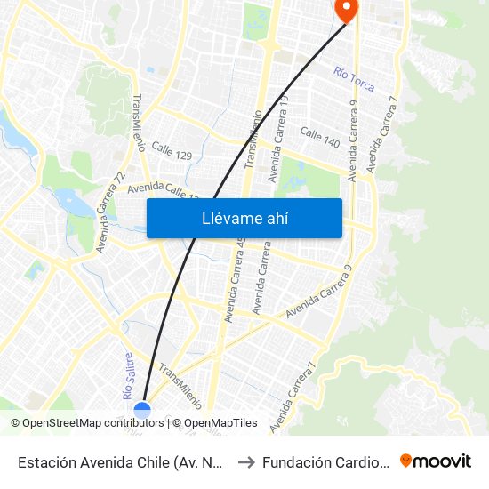 Estación Avenida Chile (Av. NQS - Cl 71c) to Fundación Cardio Infantil map