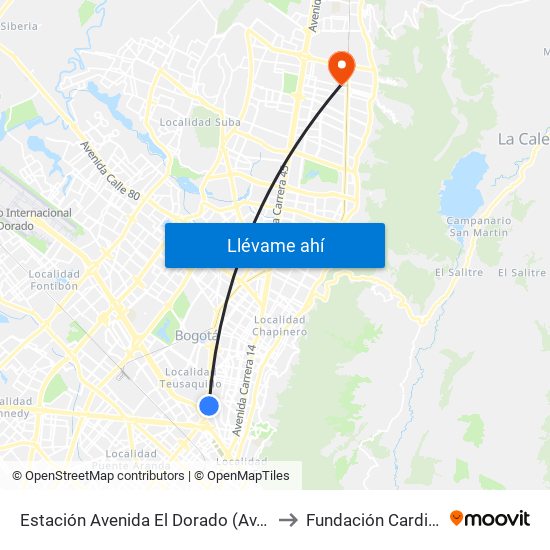 Estación Avenida El Dorado (Av. NQS - Cl 40a) to Fundación Cardio Infantil map