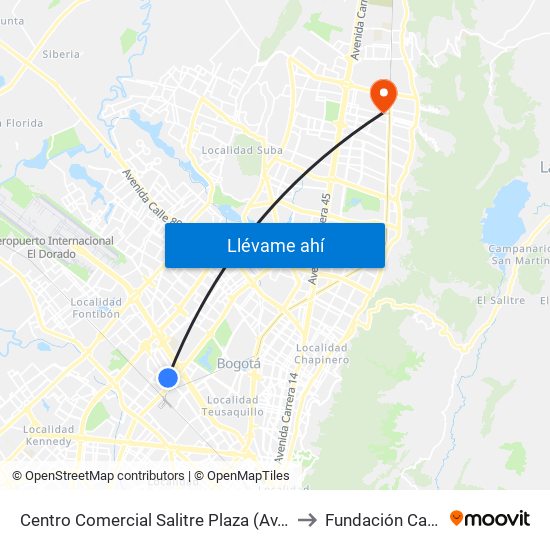 Centro Comercial Salitre Plaza (Av. La Esperanza - Kr 68a) to Fundación Cardio Infantil map