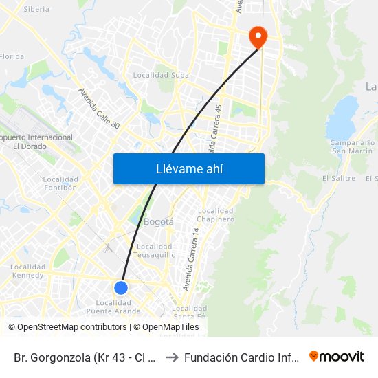 Br. Gorgonzola (Kr 43 - Cl 12b) to Fundación Cardio Infantil map