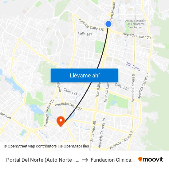 Portal Del Norte (Auto Norte - Cl 174a) to Fundacion Clinica Shaio map