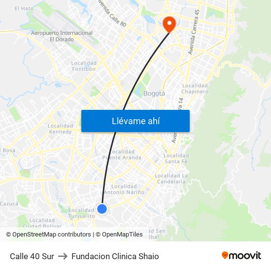 Calle 40 Sur to Fundacion Clinica Shaio map