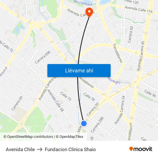 Avenida Chile to Fundacion Clinica Shaio map