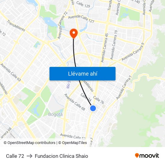 Calle 72 to Fundacion Clinica Shaio map