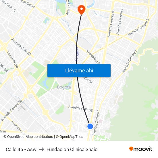 Calle 45 - Asw to Fundacion Clinica Shaio map