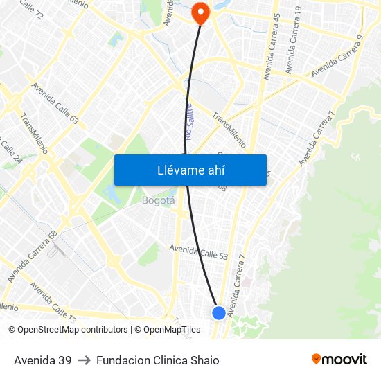 Avenida 39 to Fundacion Clinica Shaio map