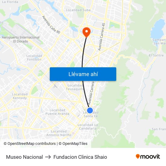 Museo Nacional to Fundacion Clinica Shaio map