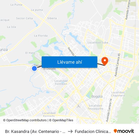 Br. Kasandra (Av. Centenario - Kr 134a) to Fundacion Clinica Shaio map