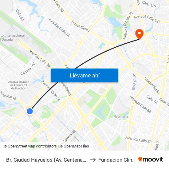 Br. Ciudad Hayuelos (Av. Centenario - Av. C. De Cali) to Fundacion Clinica Shaio map