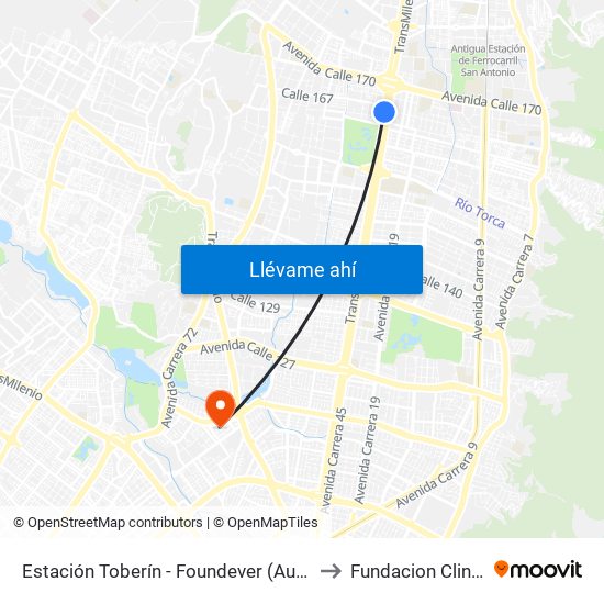 Estación Toberín - Foundever (Auto Norte - Cl 166) to Fundacion Clinica Shaio map