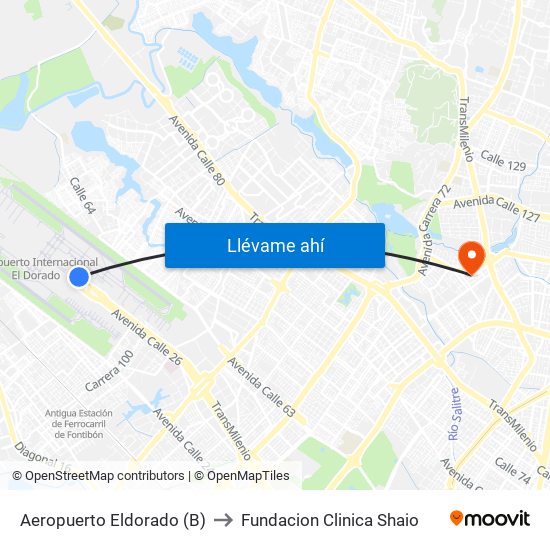 Aeropuerto Eldorado (B) to Fundacion Clinica Shaio map