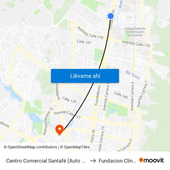 Centro Comercial Santafé (Auto Norte - Cl 187) (B) to Fundacion Clinica Shaio map