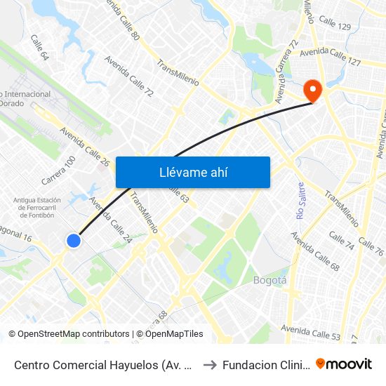 Centro Comercial Hayuelos (Av. C. De Cali - Cl 20) to Fundacion Clinica Shaio map