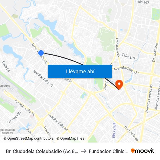 Br. Ciudadela Colsubsidio (Ac 80 - Kr 112a) to Fundacion Clinica Shaio map