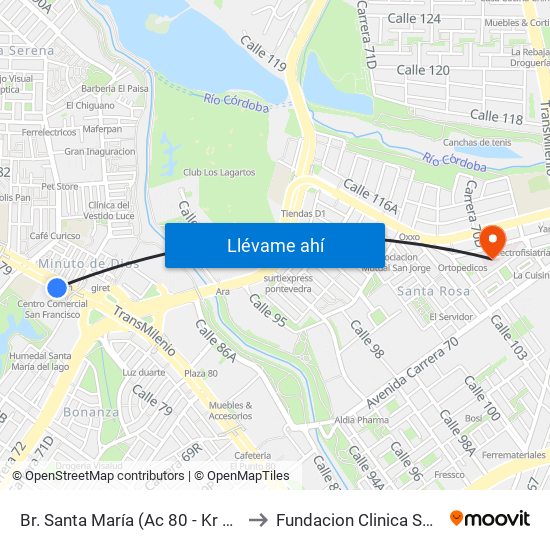 Br. Santa María (Ac 80 - Kr 73b) to Fundacion Clinica Shaio map
