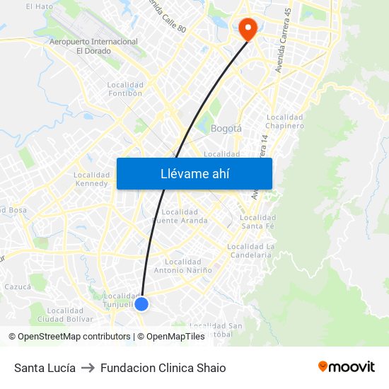 Santa Lucía to Fundacion Clinica Shaio map